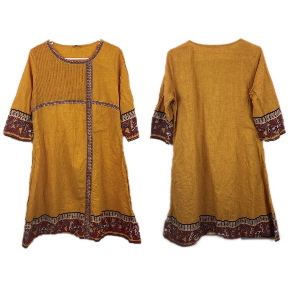 Yellow Golden Print Dance Pattern Dress - E75PO